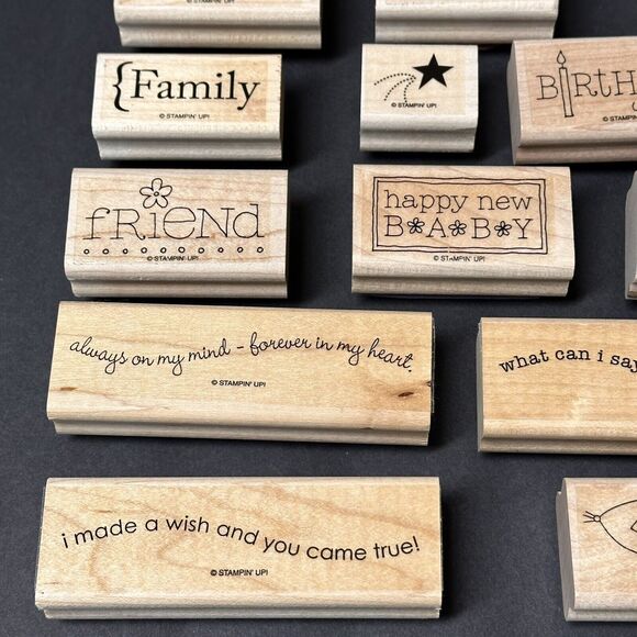 Lot of 23 Stampin UP Wood Stamp Stamps Mounted Rubber Mixed Themes Occasions - Picture 5 of 13